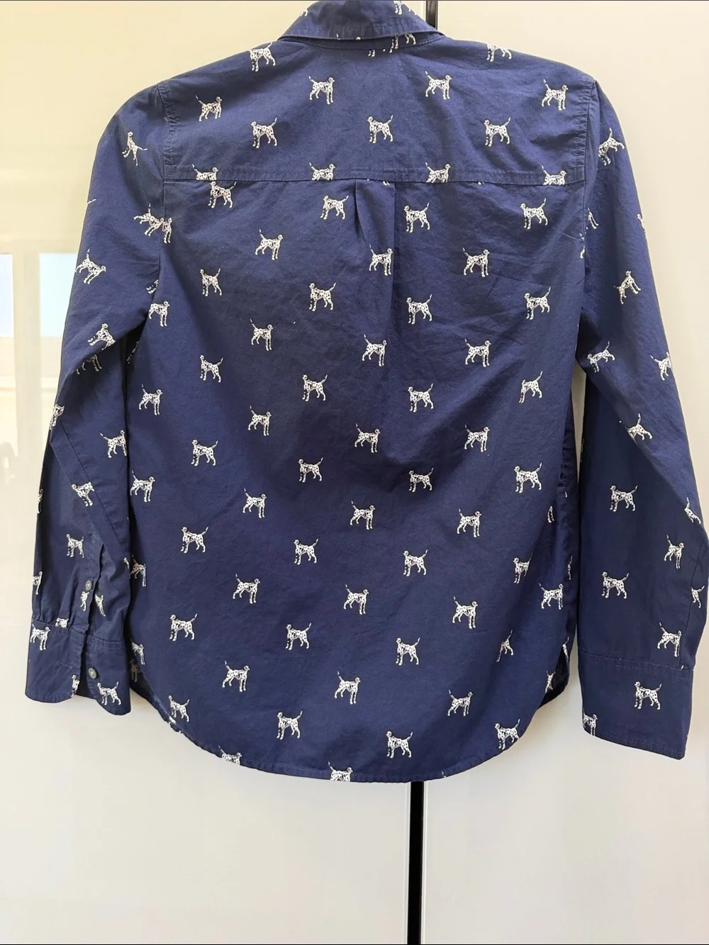 J. Crew Navy Shirt with White Dalmatian Print